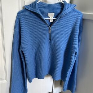 H&M Blue half zipper Sweater with Ribbed Knit